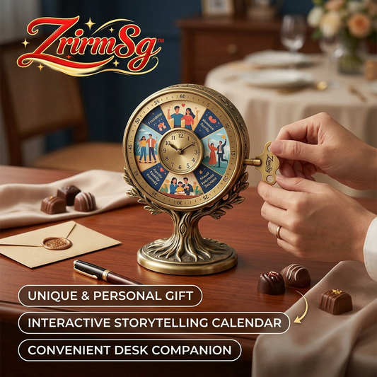 ZrirmSg™ Antique Bronze Interactive Storytelling Desk Calendar & Analog Clock | Rotating Mechanical Tree of Life Desk Decor | Unique Personalized Gift for Anniversary, Wedding & Birthday