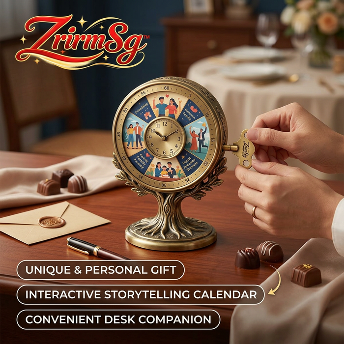 ZrirmSg™ Antique Bronze Interactive Storytelling Desk Calendar & Analog Clock | Rotating Mechanical Tree of Life Desk Decor | Unique Personalized Gift for Anniversary, Wedding & Birthday
