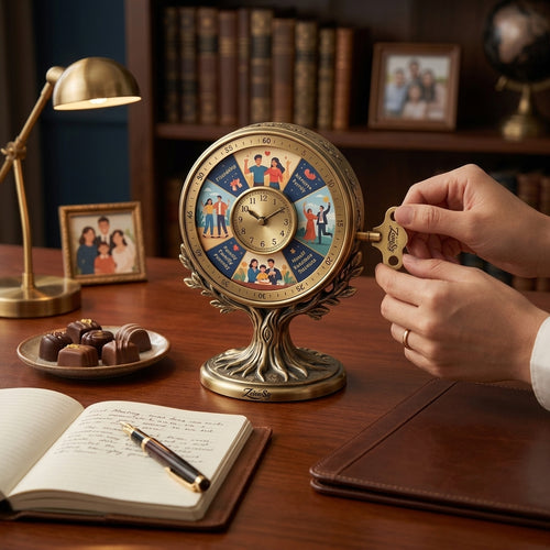 ZrirmSg™ Antique Bronze Interactive Storytelling Desk Calendar & Analog Clock | Rotating Mechanical Tree of Life Desk Decor | Unique Personalized Gift for Anniversary, Wedding & Birthday