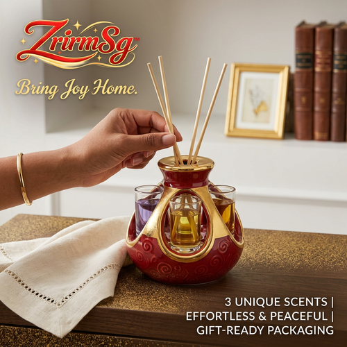 ZrirmSg™ 3-in-1 Reed Diffuser Set | Luxury Ceramic Home Fragrance Diffuser with 3 Unique Scents | Aromatherapy Essential Oil Diffuser for Relaxation & Room Decor | Gift-Ready Packaging for Housewarming & Holidays