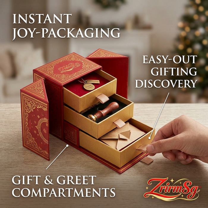 ZrirmSg™ Luxury 3-Drawer Gift Box with Tri-Fold Doors – Premium Vintage Jewelry Organizer & Keepsake Box, Elegant Red & Gold Presentation Box for Necklaces, Wax Seals, and Greeting Cards, Festive Gift Packaging