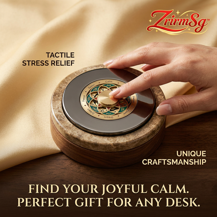 ZrirmSg™ Luxury Kinetic Desk Toy | Premium Fidget Spinner & Meditation Dial for Stress Relief | Natural Walnut Wood & Travertine Stone Desk Accessory | Unique Executive Gift for Focus, Calm & Mindfulness
